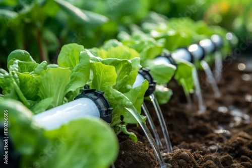 Close up of a water efficient drip irrigation system