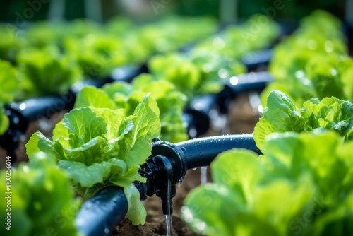 Close up of a water efficient drip irrigation system