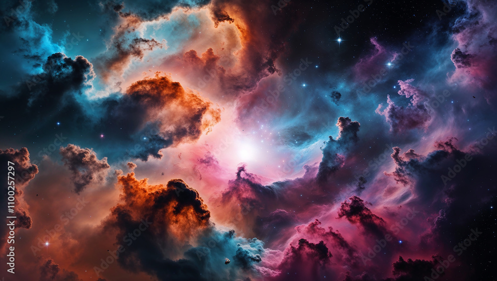 Fototapeta premium Colorful cloud in the sky with a bright star in the middle