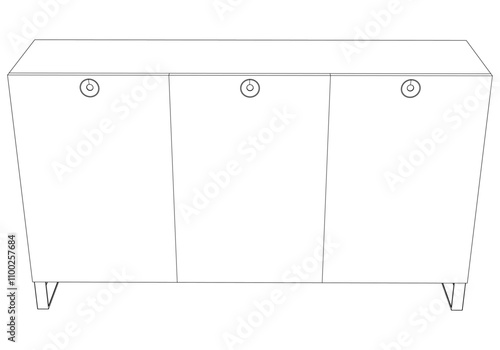 Line Art Modern Sideboard Buffet Cabinet Design. Versatile Illustration for Interior Decor and Creative Projects