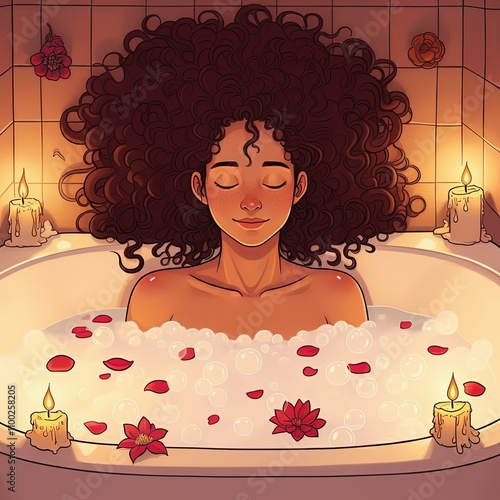Woman Relaxing in a Bubble Bath