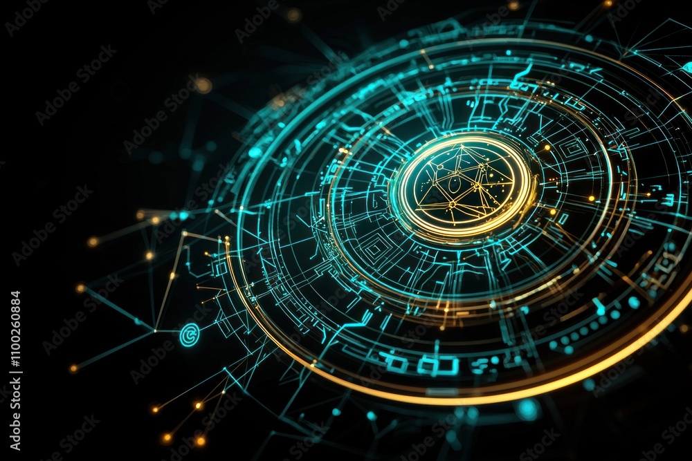 Naklejka premium Futuristic digital technology design virtual space concept art high-tech environment close-up view innovative ideas