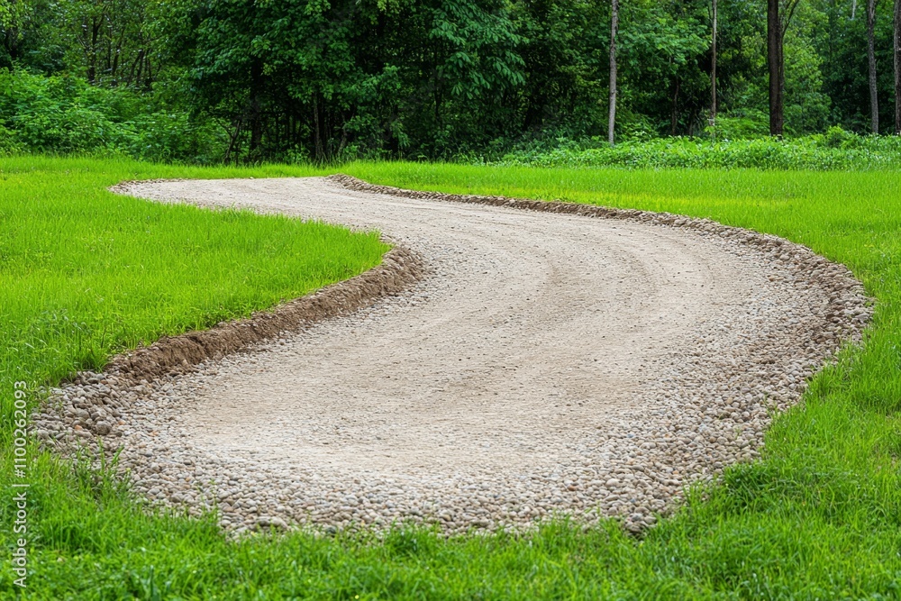 Obraz premium Minimalist depiction of an ATV trail, marked by a winding dirt path cutting through a blank white space