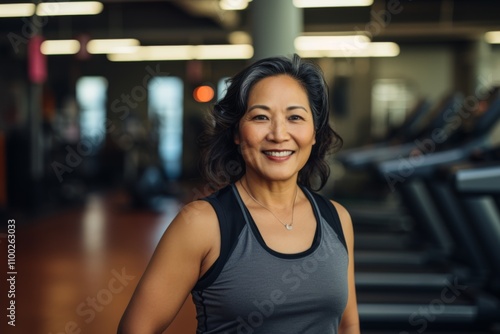 Smiling portrait of a middle aged slightly overweight woman in gym Free Download Smiling portrait of a middle aged slightly overweight woman in gym - GFXLoad