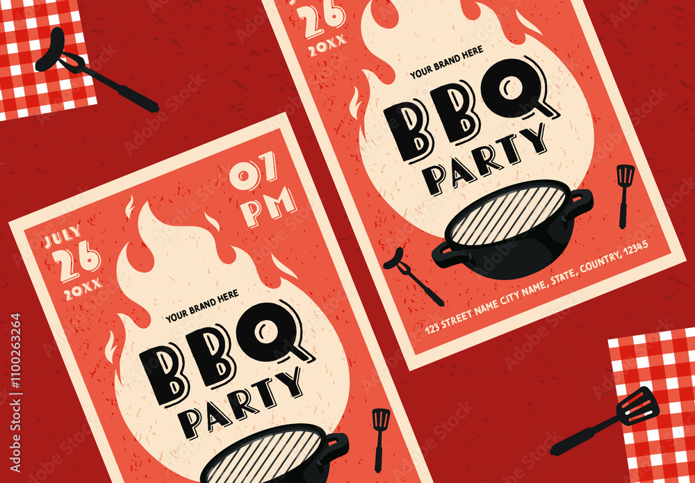 Vintage Rustic BBQ Party Invitation Flyer Template Stock Template ...