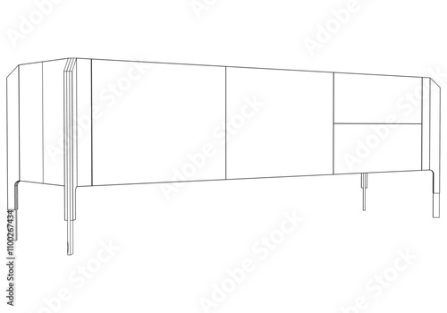 Line Art Modern Sideboard Buffet Cabinet Design. Versatile Illustration for Interior Decor and Creative Projects