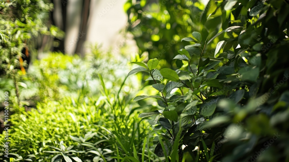 Fototapeta premium Environmental sustainability depicted through close-up images of urban gardens and green spaces, Symbolizing efforts to mitigate ecological impact in city settings, photography style