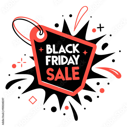 Black Friday sicker red and black sale tag banner isolated on transparent background