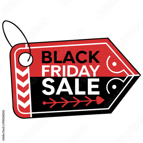 Black Friday sicker red and black sale tag banner isolated on transparent background