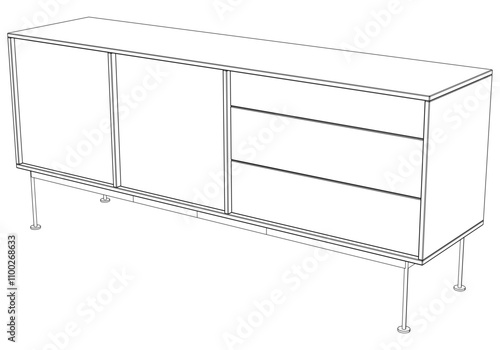 Modern Sideboard Outline Illustration for Home Decor, Coloring Books, and Design Projects. Buffet Cabinet Vector Illustration.
