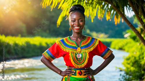 Smiling young woman in Congo near a river