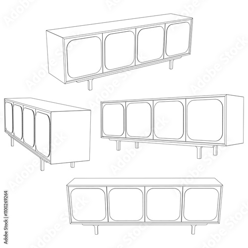 Sideboard Outline Illustration Featuring Buffet Cabinet Design. Perfect for Home Decor, Coloring, and Creative Design Work