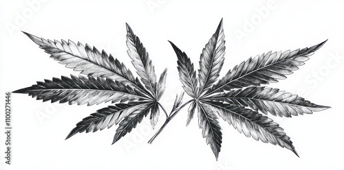 Detailed Pencil Sketch of Two Cannabis Leaves photo