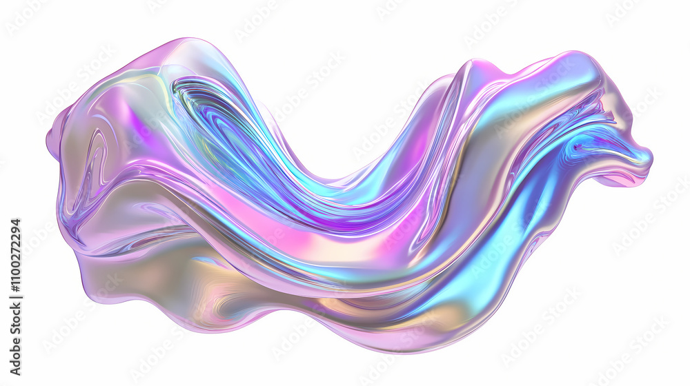 Obraz premium Bold holographic liquid metal shape isolated. iridescent wavy melted chrome substance. ai generated. Holographic. Illustration