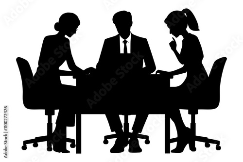 Silhouette of a Business team working together at desk in office meeting, vector illustration