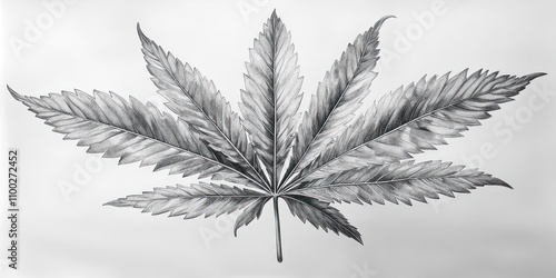 Detailed Pencil Sketch of a Cannabis Leaf photo