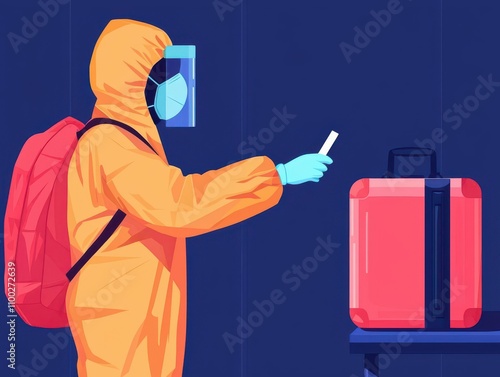 travel restrictions concept. A traveler undergoing a rapid antigen test at a health checkpoint to comply with travel restrictions photo