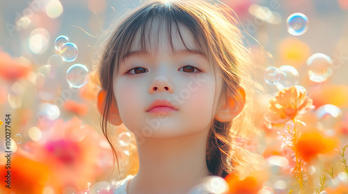 Princess little girl in fairy forest, illustration for book story.