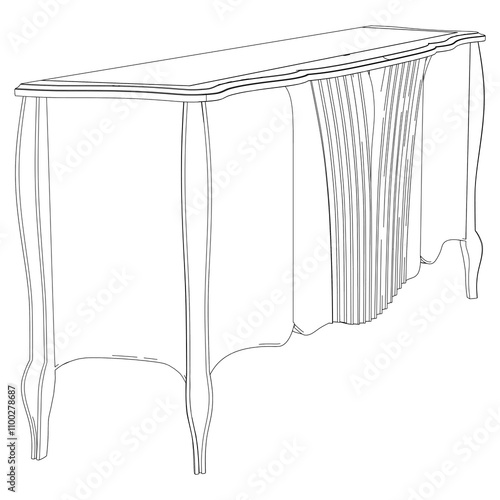 Modern Sideboard Outline Illustration for Home Decor, Coloring Books, and Design Projects. Buffet Cabinet Vector Illustration.