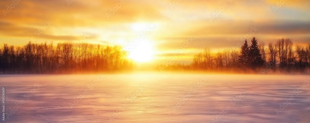 Naklejka premium Winter solstice sunset over snowy landscape nature photography tranquil environment seasonal reflections serenity in nature