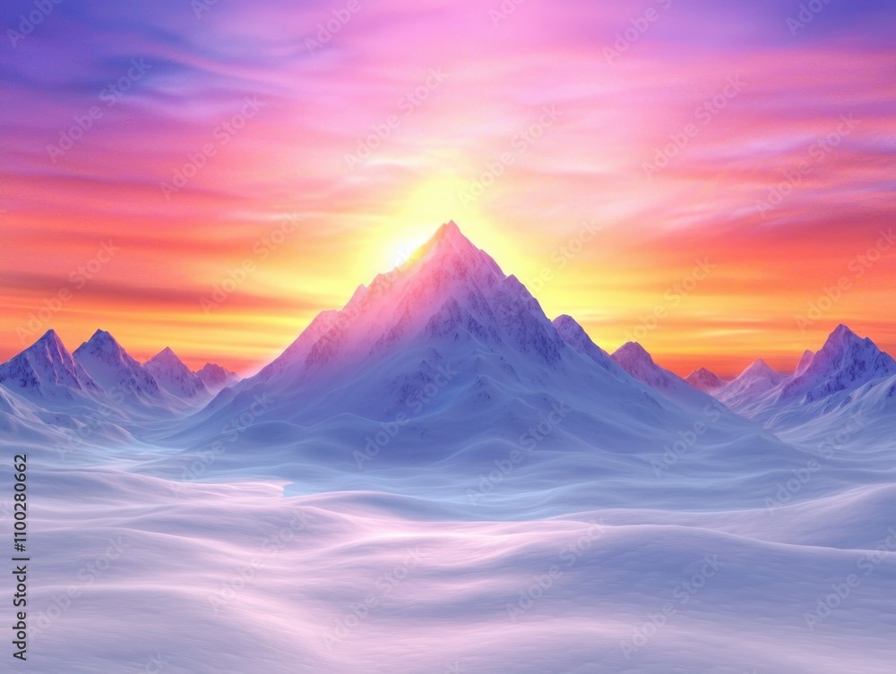 Fototapeta premium Celebrating the winter solstice majestic sunrise over snow-capped mountains nature's seasonal beauty serene winter landscape inspiring views