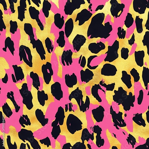 Vibrant Cheetah Print Pattern with Pink and Gold Accents for Trendy Fashion Items