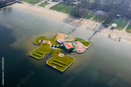 Aerial view of jigsaw piece in Maarsseveense Plassen, Stichtse Vecht, Utrecht. photo