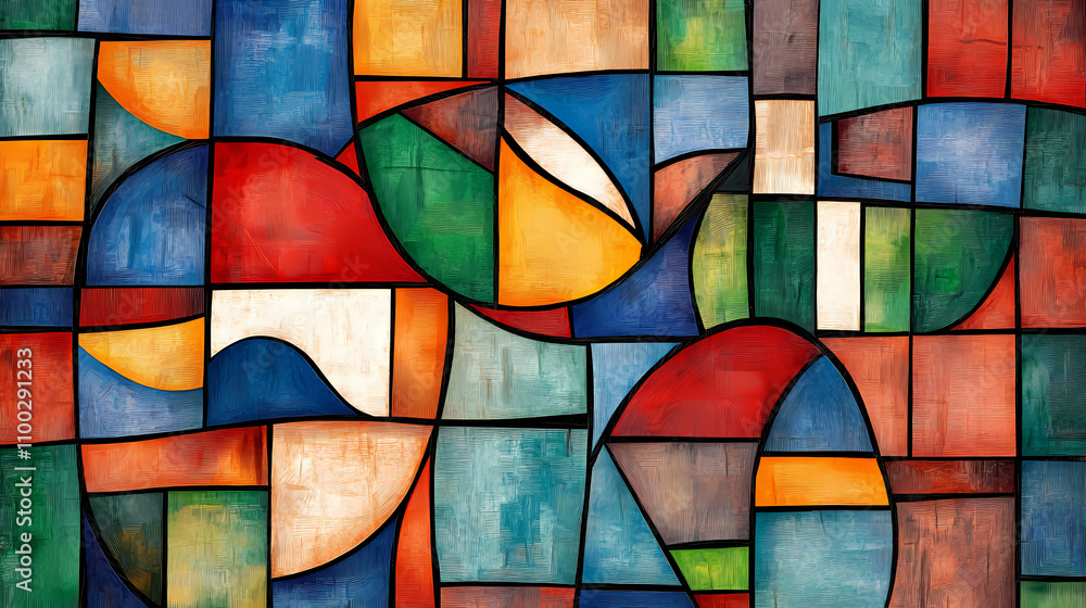 Fototapeta premium Colorful tiles as panorama texture background. Cubism. Illustration