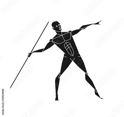 Javelin thrower silhouette. Man figure posing with spear. Vector illustration image.