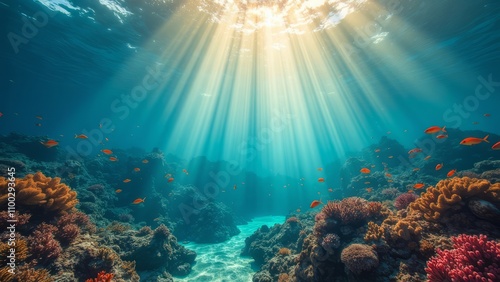 Wallpaper Mural Sunlit underwater coral reef with vibrant marine life. Torontodigital.ca