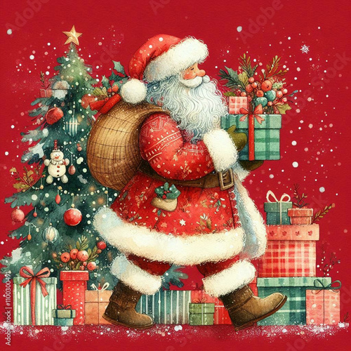 Wallpaper Mural a christmas card with a santa carrying a bag of presents ,  Torontodigital.ca
