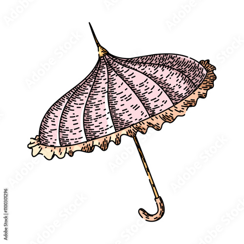 old umbrella hand drawn. fashioned nostalgic, heritage traditional, collectible period old umbrella vector sketch. isolated color illustration