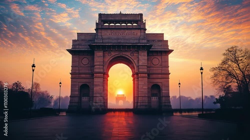 India gate in new Delhi, sunset view 4K Video