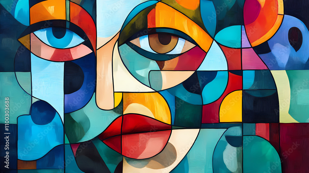 Fototapeta premium Abstract cubism art painting - generative ai. Cubism. Illustration