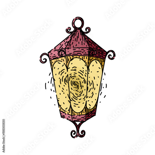 classic vintage lantern hand drawn. rustic collectible, oil brass, metal glass classic vintage lantern vector sketch. isolated color illustration