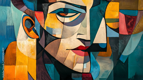 Abstract cubist portrait painting. Cubism. Illustration