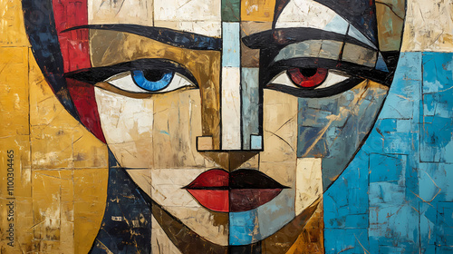 Abstract cubist portrait painting. Cubism. Illustration