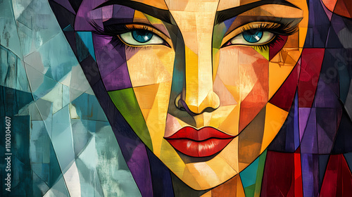 Abstract female portrait in cubism style. abstract cubism art. abstract female portrait. female face. Cubism. Illustration