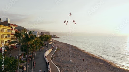 Prehispanic Ceremony of the Voladores de Papantla in Downtown Puerto Vallarta, Mexico