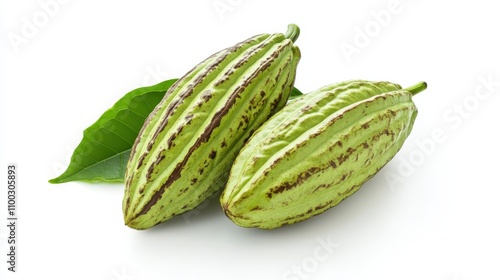 Wallpaper Mural Fresh cacao pods with vibrant green hues and dark brown stripes, nestled amongst lush leaves. Torontodigital.ca