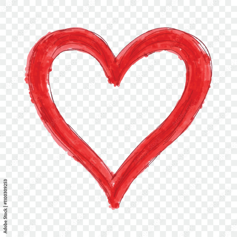 Obraz premium vector watercolor red heart drawn by hand isolated on transparent background. Valentine's Day decorations. Love