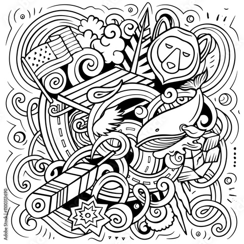 Alaska hand-drawn cartoon doodle illustration. Funny USA State design. Creative art vector background. 