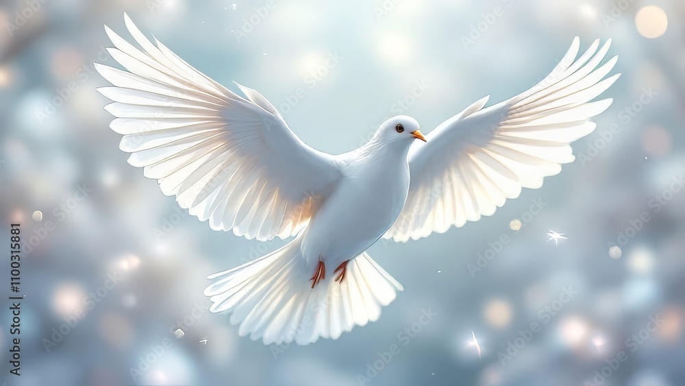 Obraz premium Bokeh-blurred white dove wings, a peaceful presence.