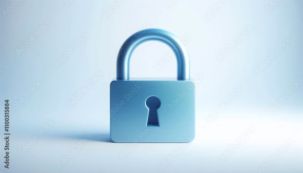 Fototapeta premium Minimalistic blue padlock on a white background symbolizing security, privacy, and protection in a digital or physical context. Generative AI.