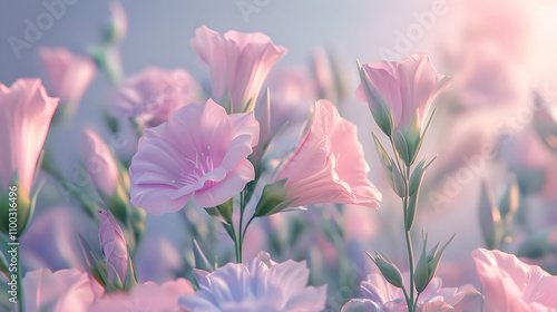 Soft Pink Flower Field 3D Illustration
