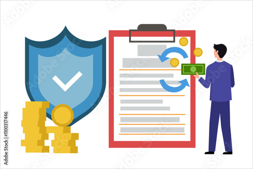Insurance contribution. Minimum amount of money that must be paid to the insurance company. Vector simple color flat illustration.