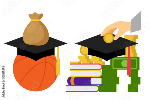 Scholarship for studies and sports. Vector simple color flat illustration.