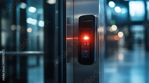 . A keycard reader with a blinking red light, labeled ‘Confidential Area’2 photo