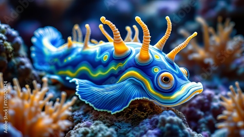 Hypselodoris tryoni, a sea slug, in stunning AI macro detail. photo