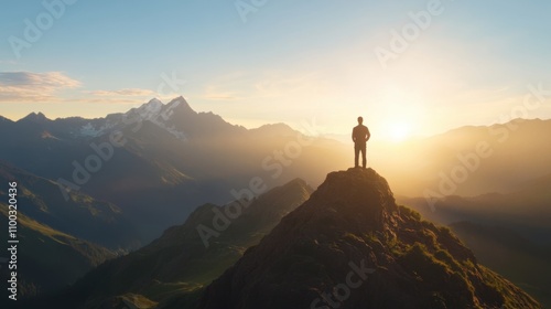 Adventure seeker mountain peak sunrise nature wide angle inspiration photo